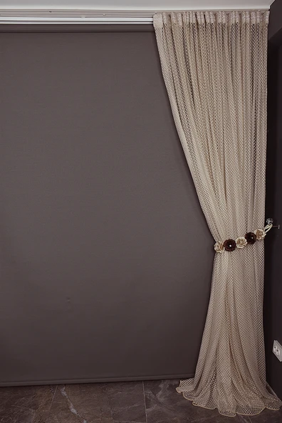 BAKLAVA MODEL VİZON RENK TEK KANAT Hazır dikilmiş Pileli Fon Perde 300*260 cm - Resim 6