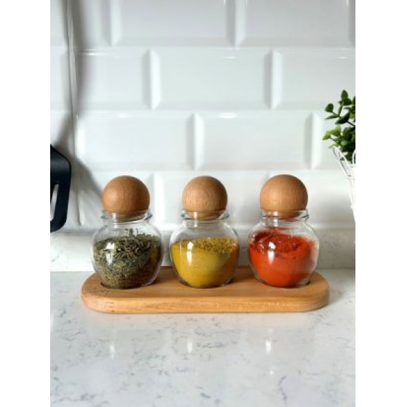 Ahşap Top Kapaklı Cam Kavanoz  ( 3 lü Set ) - 2