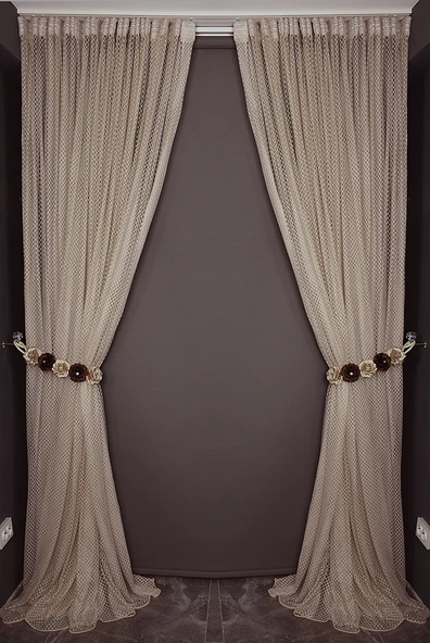 BAKLAVA MODEL VİZON RENK TEK KANAT Hazır dikilmiş Pileli Fon Perde 300*260 cm - Resim 7