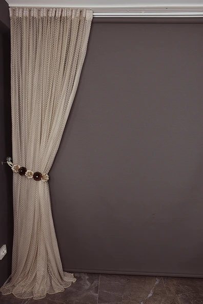 BAKLAVA MODEL VİZON RENK TEK KANAT Hazır dikilmiş Pileli Fon Perde 300*260 cm - Resim 5