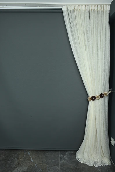 BRS RAŞEL MODEL KREM RENK TEK KANAT Hazır dikilmiş Pileli Fon Perde 300*260 cm - Resim 6