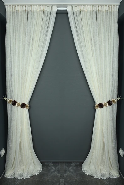 BRS RAŞEL MODEL KREM RENK TEK KANAT Hazır dikilmiş Pileli Fon Perde 300*260 cm - Resim 7