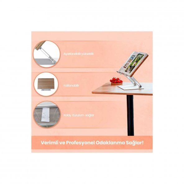 NPO STD002 Okuma Açısı Ayarlı,Kıskkaçlı Alüminyum&Ahşap Kitap/Tablet/Notebook Standı Modern Rahle - 2