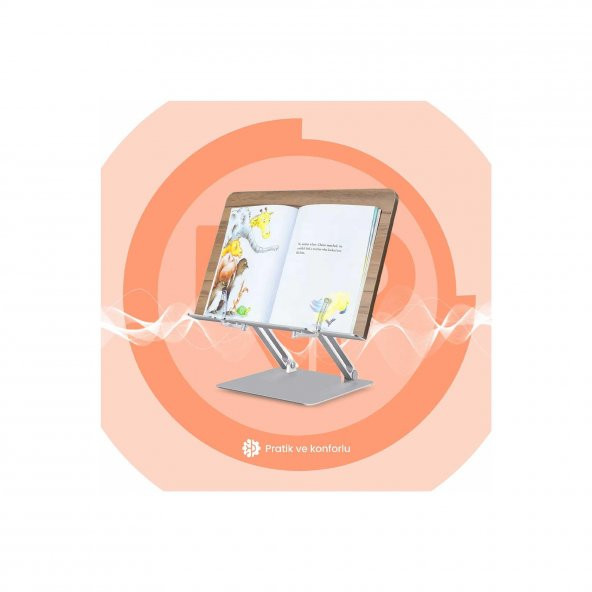 NPO STD002 Okuma Açısı Ayarlı,Kıskkaçlı Alüminyum&Ahşap Kitap/Tablet/Notebook Standı Modern Rahle - 5