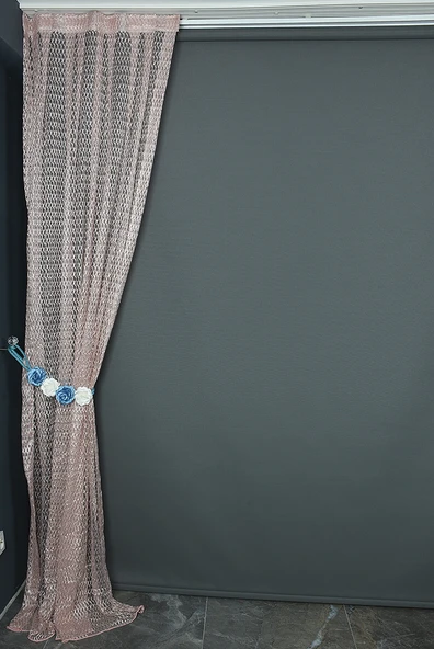 BÜYÜK BAKLAVA MODEL PUDRA RENK TEK KANAT Pileli Fon Perde 75*260 cm - Resim 3