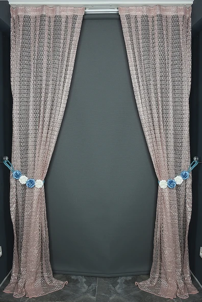 BÜYÜK BAKLAVA MODEL PUDRA RENK TEK KANAT Pileli Fon Perde 75*260 cm - Resim 4