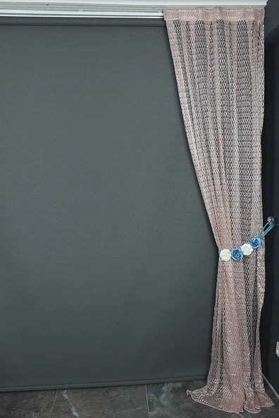 BÜYÜK BAKLAVA MODEL PUDRA RENK TEK KANAT Pileli Fon Perde 75*260 cm - Resim 6