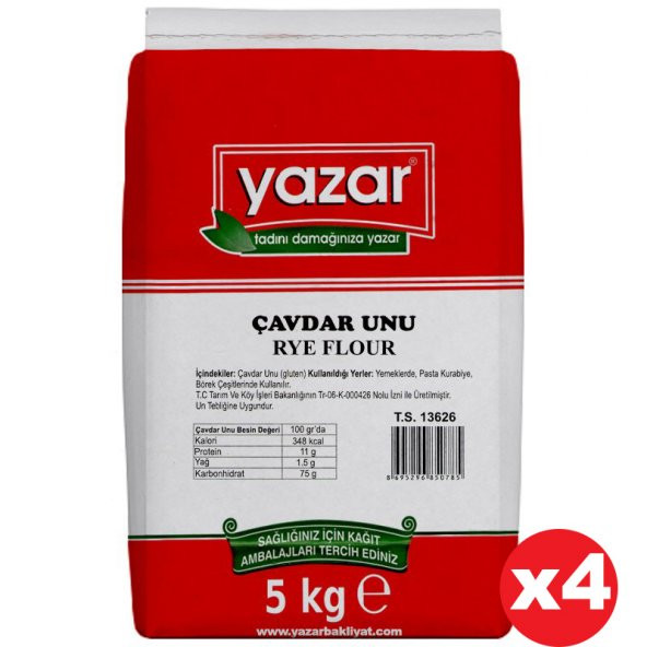 Yazar Taş Değirmende Öğütülmüş Çavdar Unu 5 Kg x 4 Paket