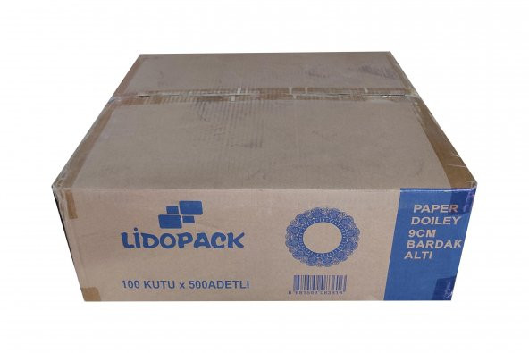 Lidopack Dantel Kağıt Karton Çay Meşrubat Bardak Altlığı - Beyaz -9 Cm -100x 500 Adetlik Paket- Koli - 4