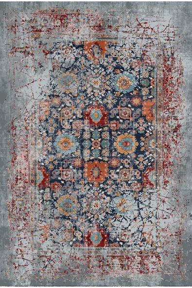 Vintage Desen Şönil Taban Dijital Baskılı Yıkanabilir Halı  GRİ 100X300
