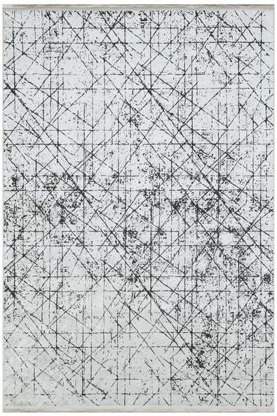 Modern Çizgi Desenli Pamuk Taban Dijital Baskılı Yıkanabilir Halı  SİYAH 100X300