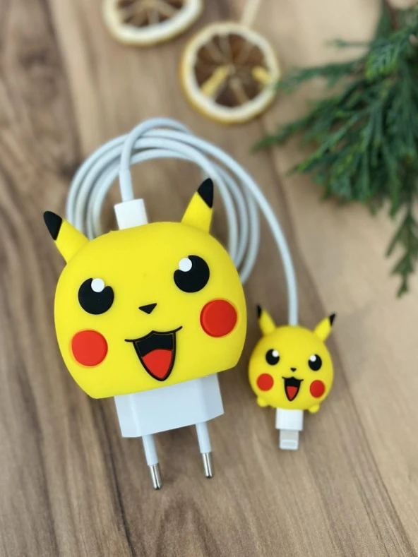 Sevimli Silikon Şarj Başlığı Ve Kablo Koruyucu 2Li Set Pikachu