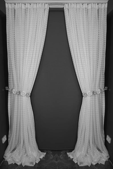 BÜYÜK BAKLAVA MODEL KIRIK BEYAZ RENK TEK KANAT Hazır dikilmiş Pileli Fon Perde 300*260 cm - Resim 6