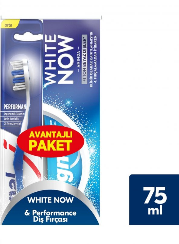 White Now Diş Macunu 75 ML + Performans Diş Fırçası Orta