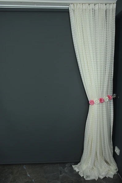 BÜYÜK BAKLAVA MODEL KREM RENK TEK KANAT Hazır dikilmiş Pileli Fon Perde 300*260 cm - Resim 7