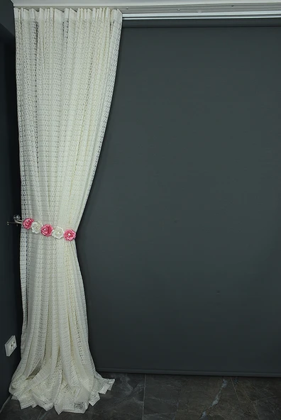 BÜYÜK BAKLAVA MODEL KREM RENK TEK KANAT Hazır dikilmiş Pileli Fon Perde 300*260 cm - Resim 6