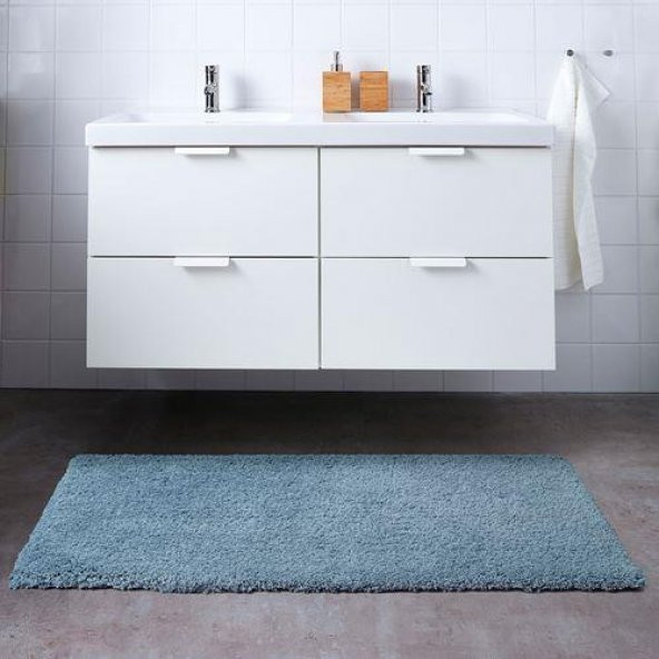 Mikrofiber Banyo Paspası Deniz Mavi Renk MeridyenDukkan 60x120 cm Kalın Tüylü - 4