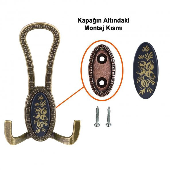Mobilya Portmanto Vestiyer Duvar Askısı Metal Dolap Elbise Askılığı Antik Sarı Siyah Desenli - 4