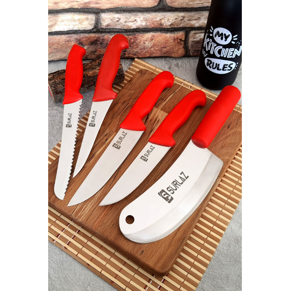 SürLaz  Reds Bıçak Seti 5'Li Mutfak Bıçak Soğan Satırı Ekmek Bıçağı Meyve Bıçağı Zırh Set