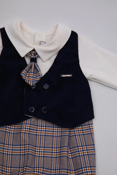 Takım Görünümlü Kravatlı Yelekli Patikli Bayramlık Erkek Bebek Tulum 13425 - 4