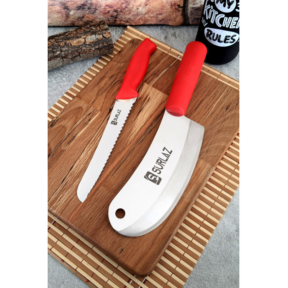 Sürlaz Red Soğan Satırı Tırtıklı Ekmek Bıçağı 2 Parça Set Mutfak Bıçak Seti
