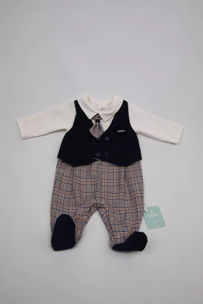 Takım Görünümlü Kravatlı Yelekli Patikli Bayramlık Erkek Bebek Tulum 13425 - 6