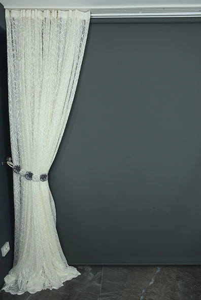 ÇALI MODEL KREM RENK TEK KANAT Hazır dikilmiş Pileli Fon Perde 300*260 cm - Resim 6