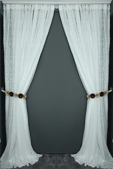 İMZA MODEL KIRIK BEYAZ RENK TEK KANAT Hazır dikilmiş Pileli Fon Perde 300*260 cm ürün görseli 1