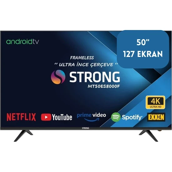 Strong MT50ES8000F 50" 127 Ekran Uydu Alıcılı 4K UHD Ultra Ince Çerçeve Android Smart Tv
