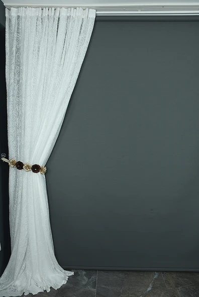 İMZA MODEL KIRIK BEYAZ RENK TEK KANAT Hazır dikilmiş Pileli Fon Perde 300*260 cm - Resim 7