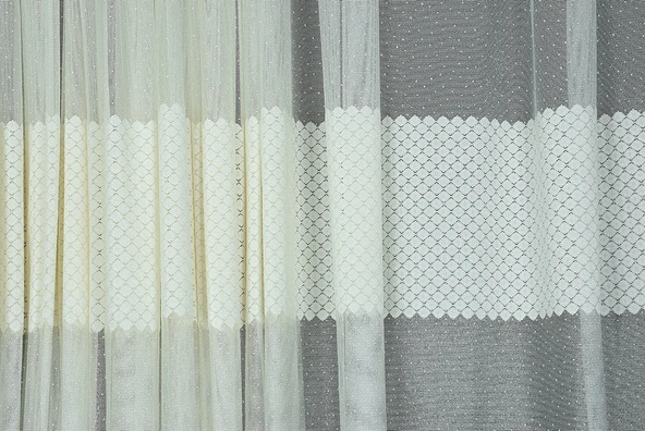 KARELİ GÖBEKLİ MODEL KREM RENK TEK KANAT Hazır dikilmiş Pileli Fon Perde 300*260 cm - Resim 2