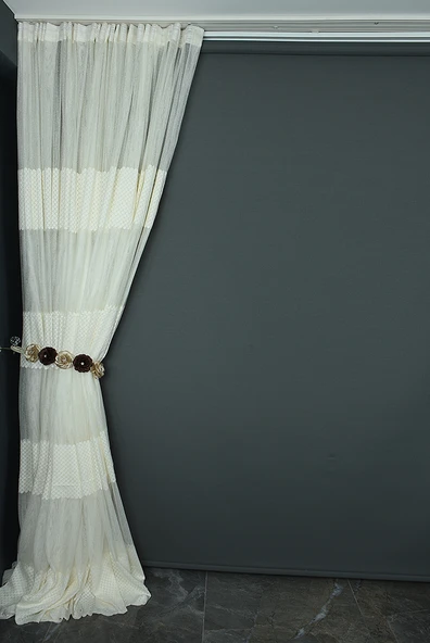 KARELİ GÖBEKLİ MODEL KREM RENK TEK KANAT Hazır dikilmiş Pileli Fon Perde 300*260 cm - Resim 7