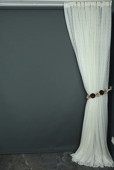 KOZA MODEL KREM RENK TEK KANAT Hazır dikilmiş Pileli Fon Perde 300*260 cm - Resim 6