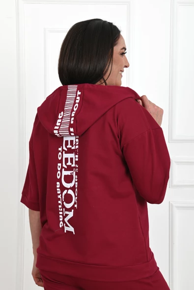 Kadın Kısa Kollu Kapüşonlu Büyük Beden Eşofman Takımı 3705-23 - 12