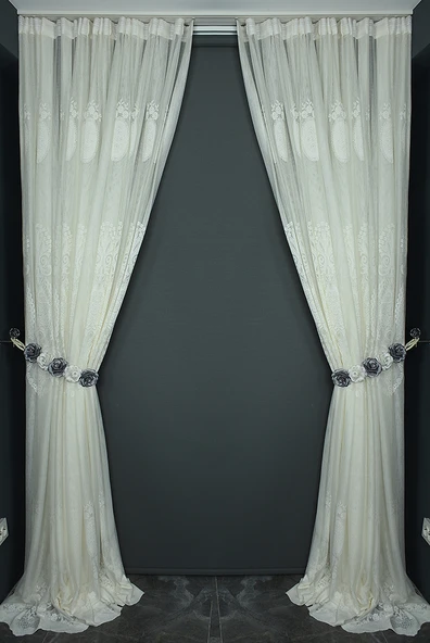 NAKIŞ 1 MODEL KREM KREM RENK TEK KANAT Hazır dikilmiş Pileli Fon Perde 300*260 cm - Resim 11