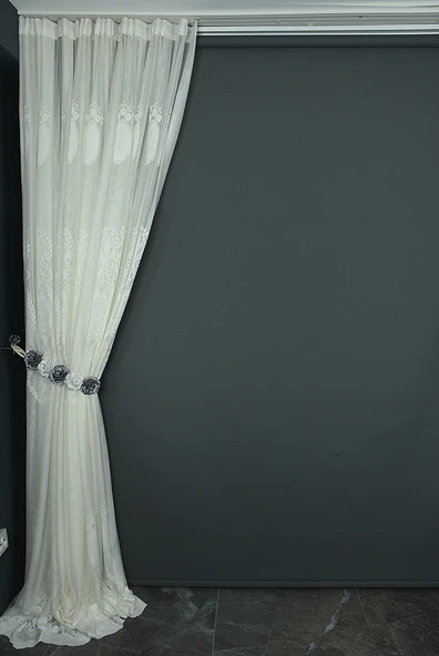 NAKIŞ 1 MODEL KREM KREM RENK TEK KANAT Hazır dikilmiş Pileli Fon Perde 300*260 cm - Resim 9