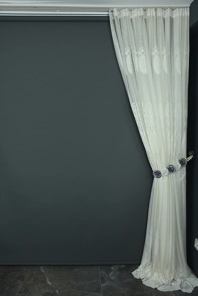 NAKIŞ 1 MODEL KREM KREM RENK TEK KANAT Hazır dikilmiş Pileli Fon Perde 300*260 cm - Resim 10