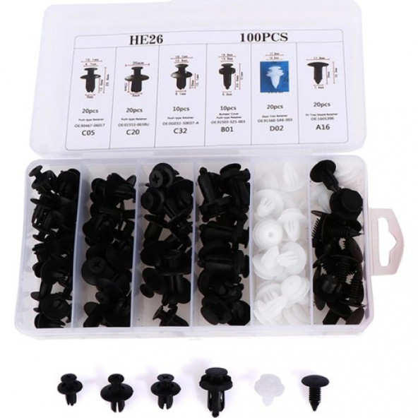 6 Boyutlu 100 Adet Oto Fastener Klip Tampon Kapı Pervazı Tutucu Raptiye SETI-100 Parça C63