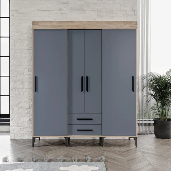 Afilli İzmir Sürgülü 2 Çekmeceli Kapaklı Dolap Flora Antrasit MDF