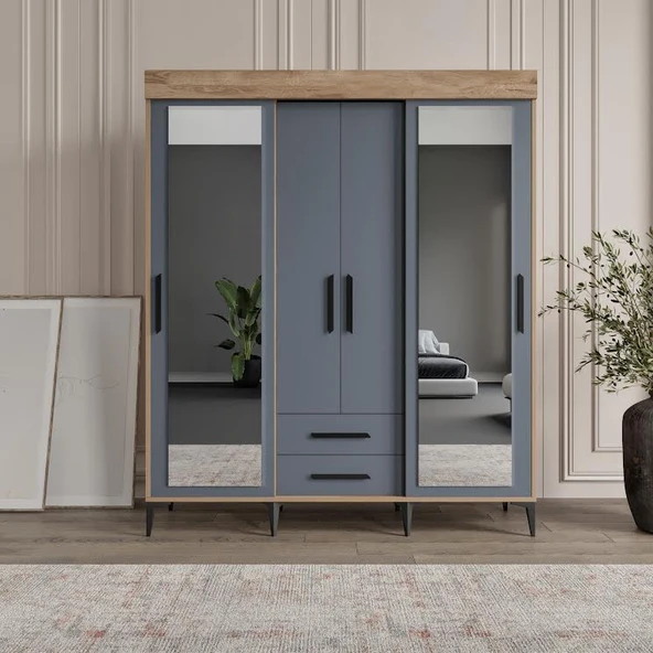 Afilli İzmir Sürgülü Aynalı Ve Kapaklı GarDolap Flora Antrasit - 3