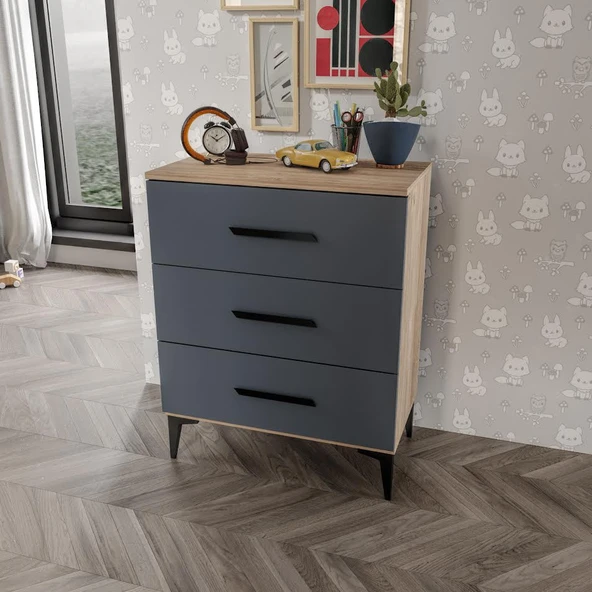 Afilli İzmir Çocuk Odası Takımı Tamamı Mdf Antrasit Ve Flora - 5