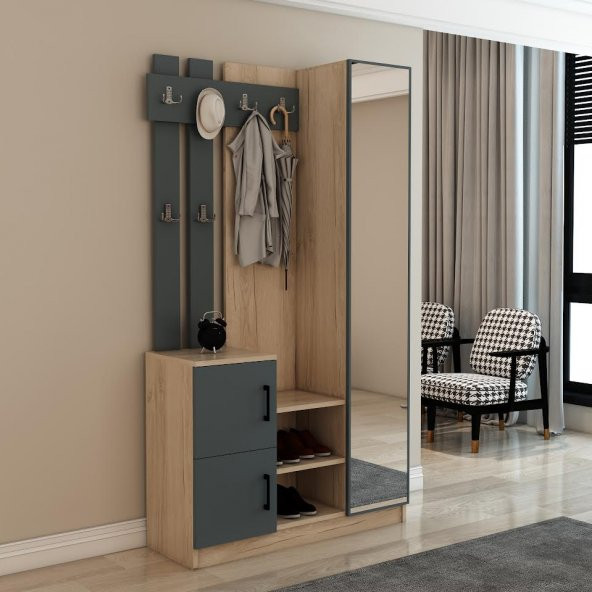 Afilli Nova Kapaklı Aynalı Portmanto Vestiyer Tamamı Mdflam Flora Antrasit