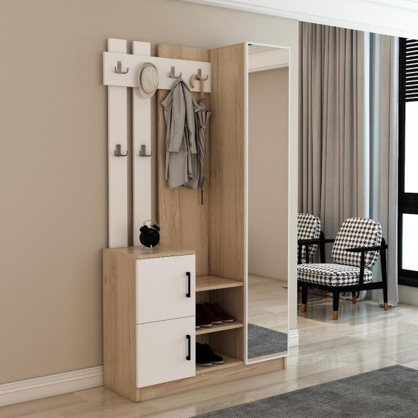 Afilli Nova Kapaklı Aynalı Portmanto Vestiyer Tamamı Mdflam