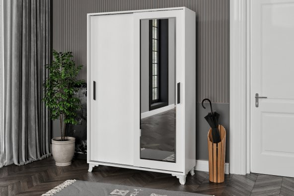 Afilli Afilli Liva Sürgülü Ve Aynalı Portmanto Beyaz (Tamamı Mdflam)