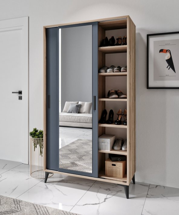 Afilli Freya Portmanto Sürgülü Aynalı Tamamı Mdf Flora Antrasit - 2