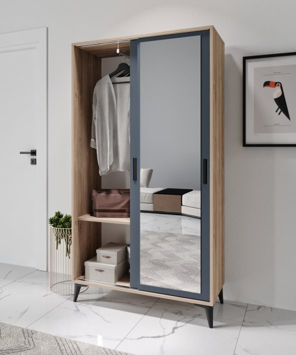 Afilli Freya Portmanto Sürgülü Aynalı Tamamı Mdf Flora Antrasit - 3