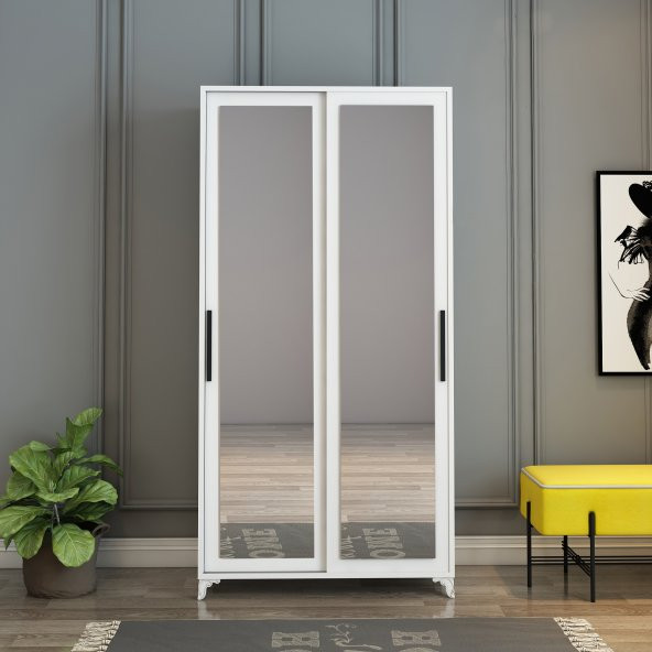 Afilli Olivia Sürgülü Çift Aynalı Beyaz Portmanto Mdf - 2