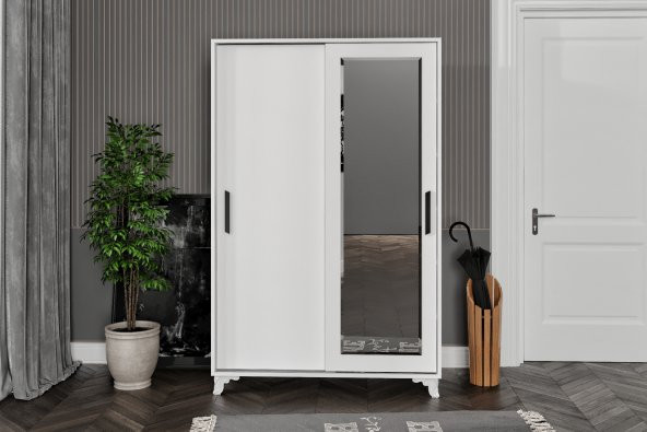 Afilli Afilli Liva Sürgülü Ve Aynalı Portmanto Beyaz (Tamamı Mdflam) - 2