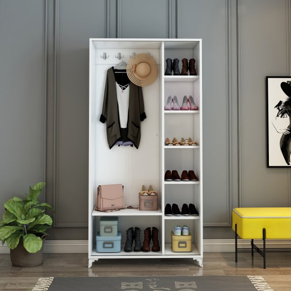 Afilli Olivia Sürgülü Çift Aynalı Beyaz Portmanto Mdf - 3