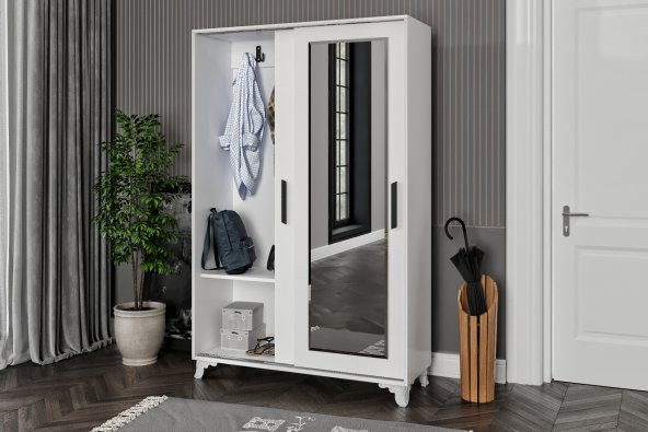 Afilli Afilli Liva Sürgülü Ve Aynalı Portmanto Beyaz (Tamamı Mdflam) - 3